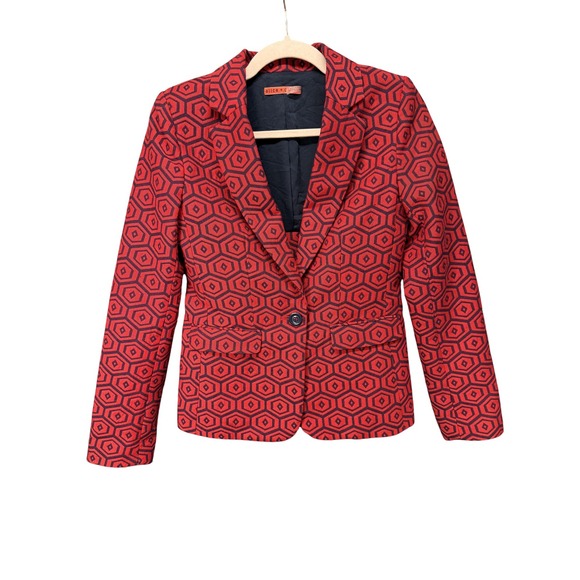 Alice + Olivia Jackets & Blazers - Alice + Olivia Blazer Womens‎ Small Red Geometric Jacquard Lined Button Tailored
